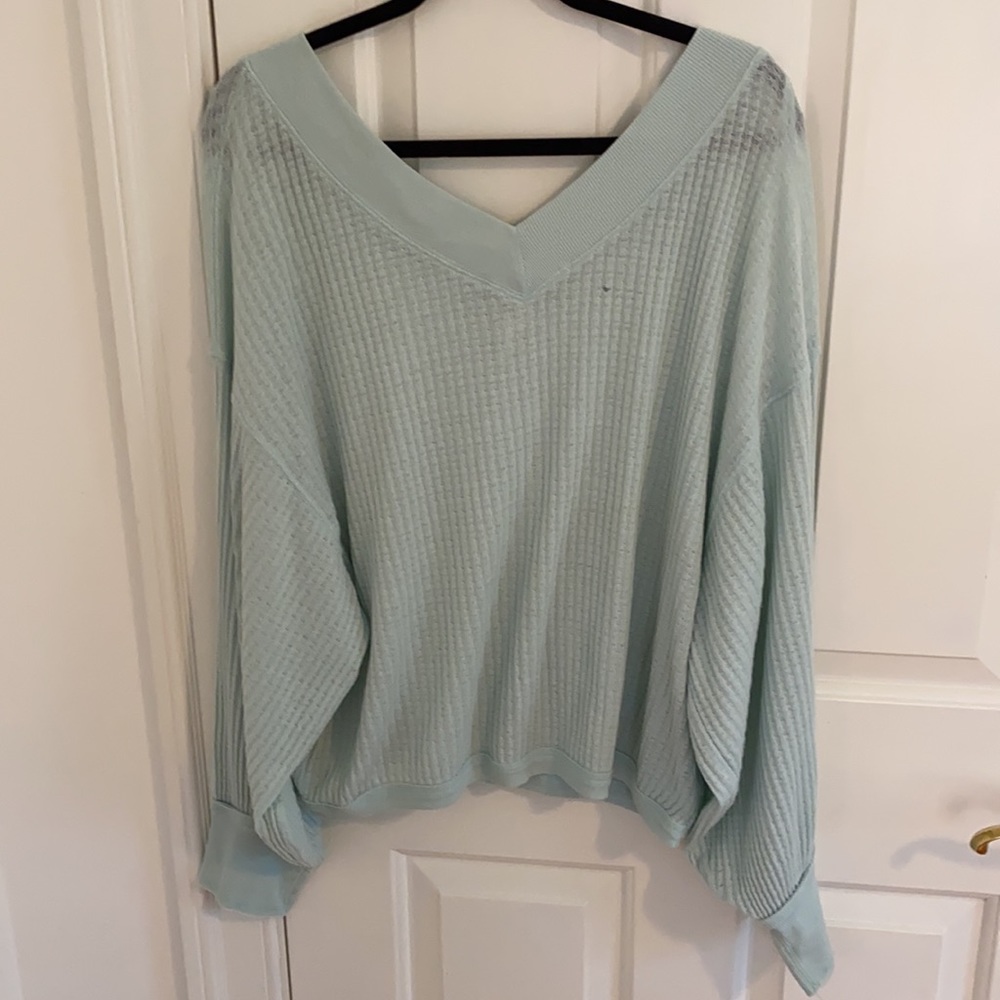 Turquoise flowy long sleeve Free People top - Picture 2 of 7